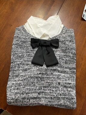 Kate Spade Black & White Knit Sweater with White Collar and Black Bow